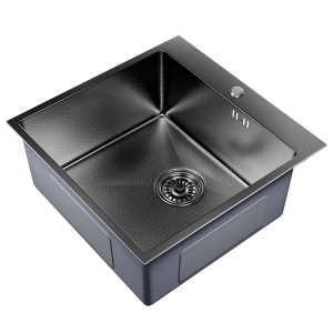 Мойка настол.монтаж 50х50 (3,0) вып 3 1/2  MIXLINE PRO 20см с сифоном (черный графит НАНО) Ника
